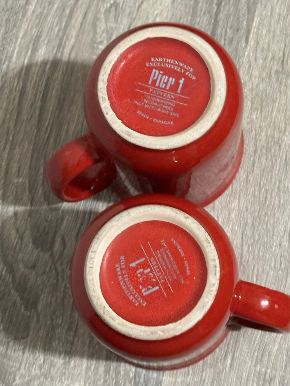 Pier 1 Red Coffee Mugs Set of 2 Earthenware Spain Dishwasher Microwave Safe